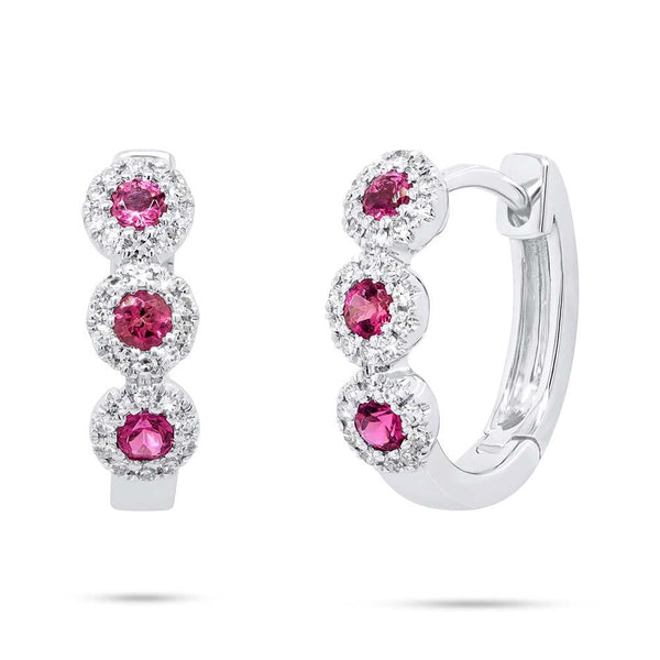 Shy Creation 0.15Ct Diamond & 0.24Ct Pink Tourmaline Huggie Earring SC55006489