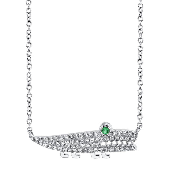 Shy Creation 0.15Ct Diamond & 0.01Ct Emerald Pave Crocodile Necklace SC55010049