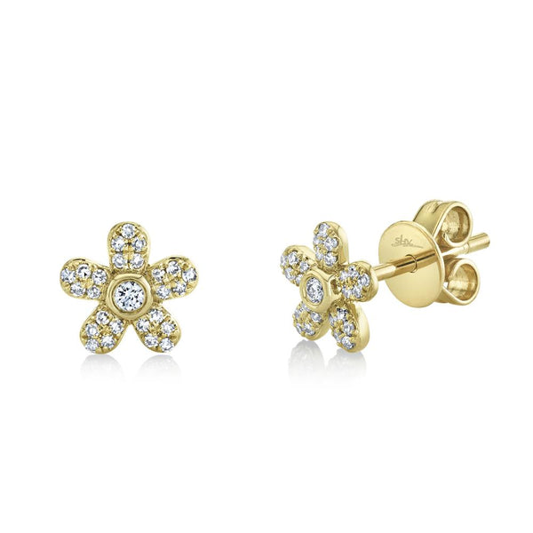 Shy Creation 0.15Ct Diamond Bezel Flower Stud Earring SC55019140