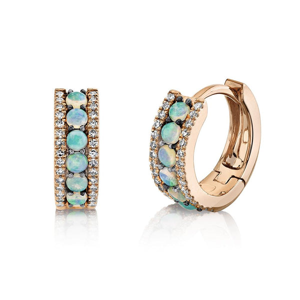 Shy Creation 0.15Ct Diamond & 0.28Ct Opal Huggie Earring SC55020748