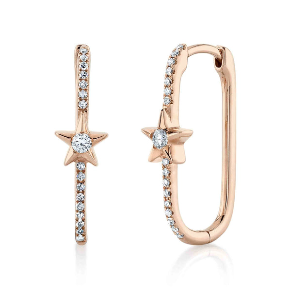 Shy Creation 0.14Ct Diamond Star Oval Hoop Earring SC55022174H0.75