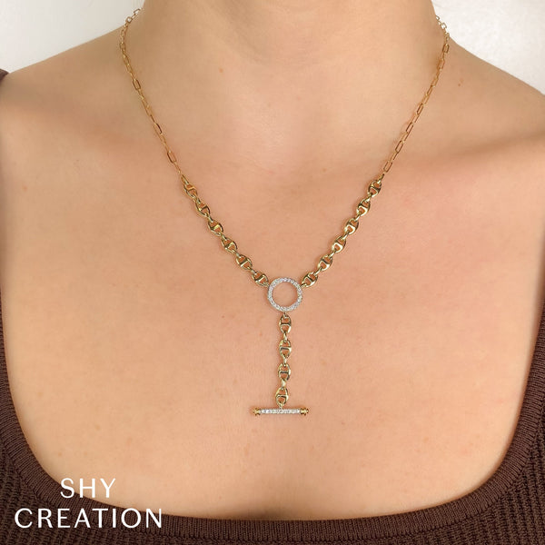 Shy Creation 0.24Ct Diamond Circle Link Lariat Necklace SC22009392