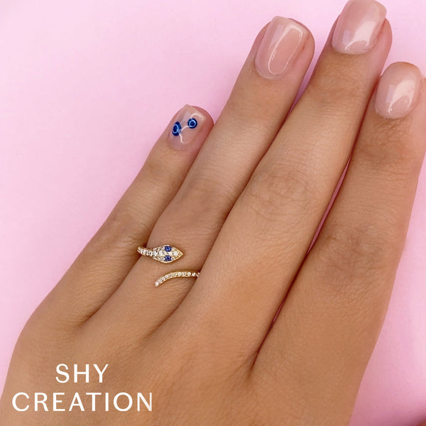 Shy Creation 0.19Ct Diamond & 0.02Ct Blue Sapphire Snake Ring SC55010713