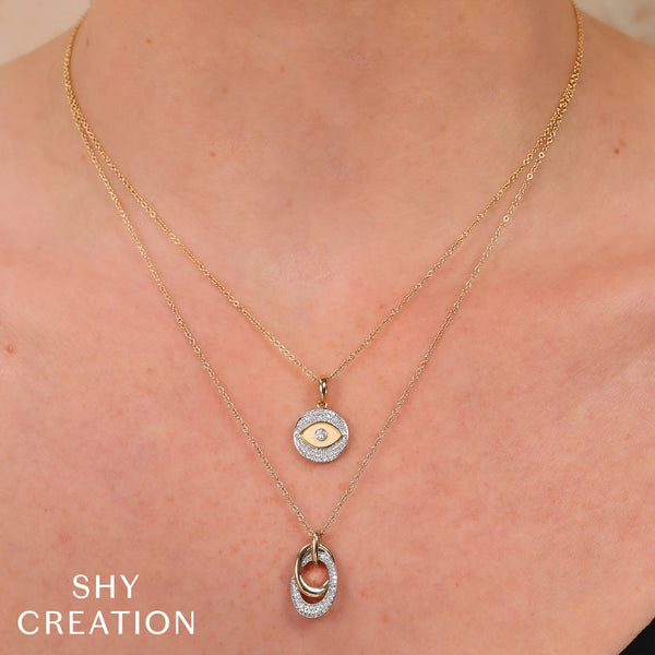 Shy Creation 0.19Ct Diamond Bezel Pave Eye Circle Matte Necklace SC22009951RD