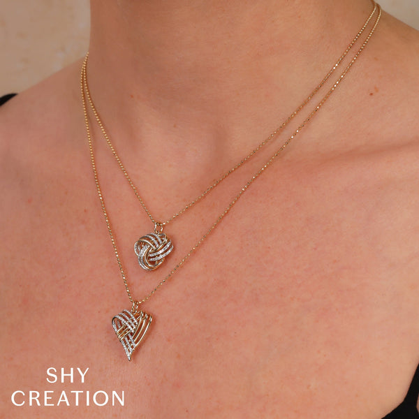 Shy Creation 0.24Ct Diamond Love Knot Faceted Ball Chain Necklace SC55028001