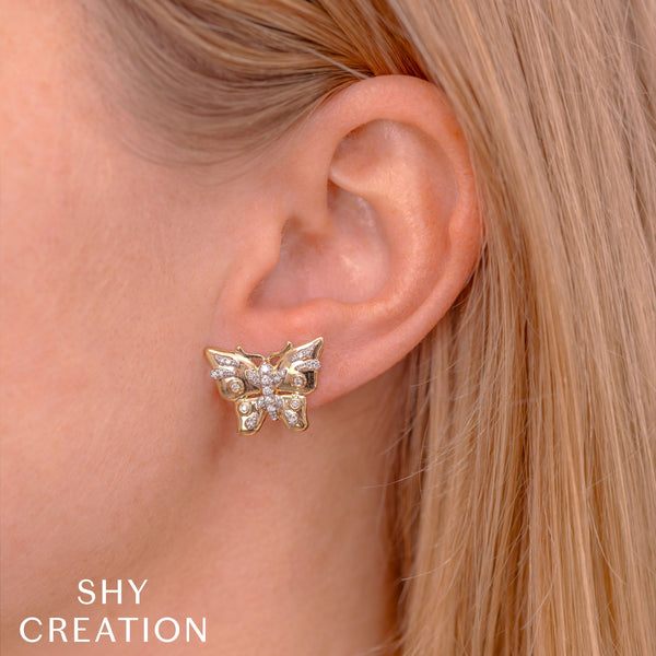 Shy Creation 0.24Ct Diamond Butterfly Stud Earring SC55028410RD