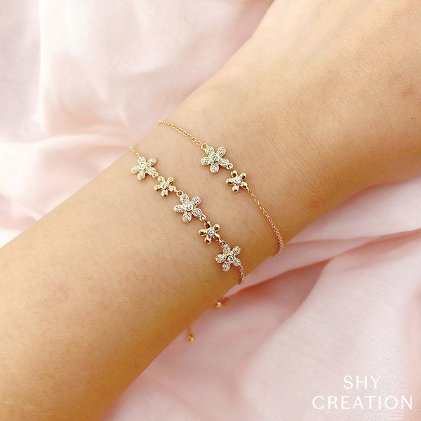 Shy Creation 0.24Ct Diamond Flower Bolo Bracelet SC55019134