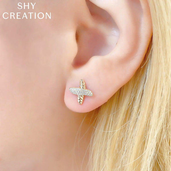 Shy Creation 0.15Ct Diamond "X" Stud Earring SC55021769