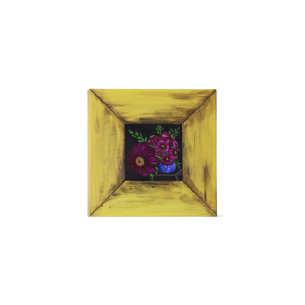 Artwork for Animals Angelica Goodwin Original Yellow Wood Frame Pink Flowers Canvas Print