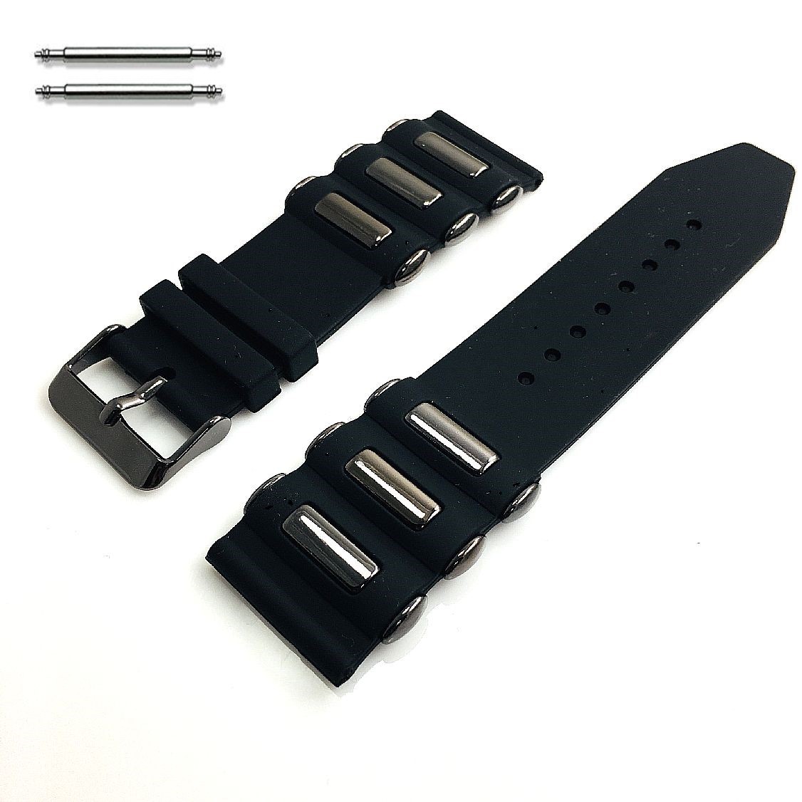 All Black 24MM Rubber Silicone Bullets Style Replacement Watch Band Strap #4058