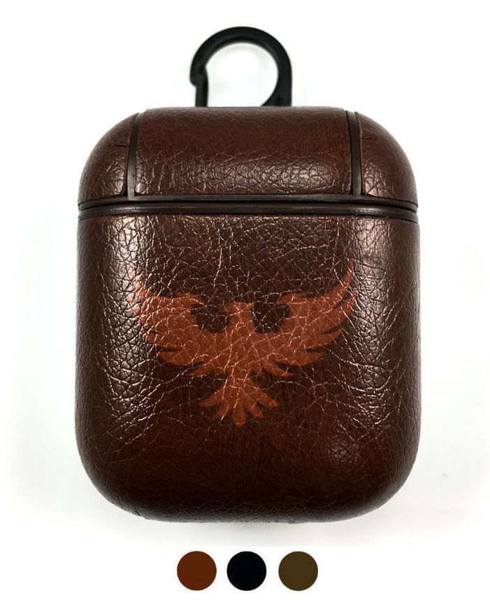 Apple AirPods 1 2 Pro Charging Case Leather Cover Heraldic Eagle Falcon Hawk #52