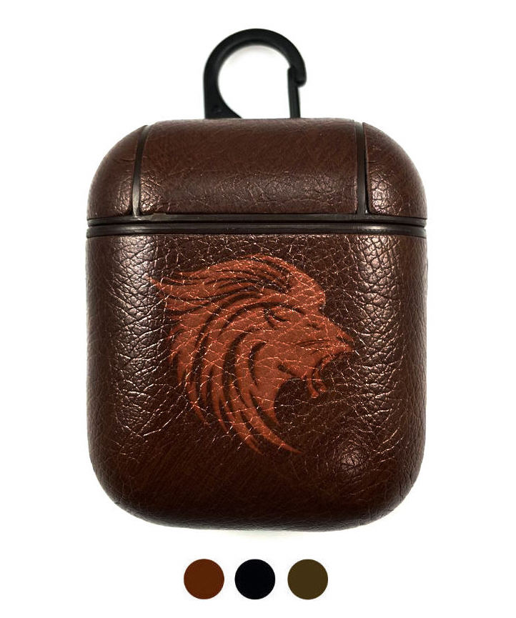 Apple AirPods 1 2 Pro Charging Case Leather Cover Roaring Lion #0076