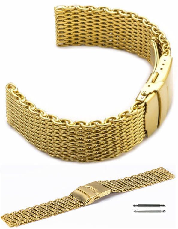 Armani Exchange Compatible Stainless Steel Metal Shark Mesh Bracelet Watch Band Strap Double Locking Gold #5031