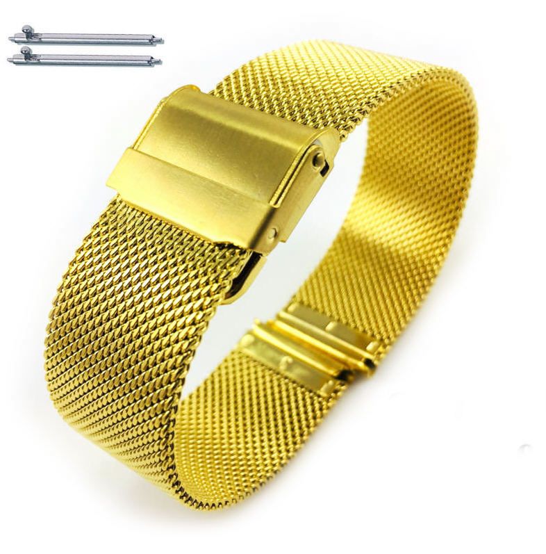 Armani Exchange Compatible Steel Metal Adjustable Mesh Bracelet Watch Band Strap Double Lock Clasp Gold #5027