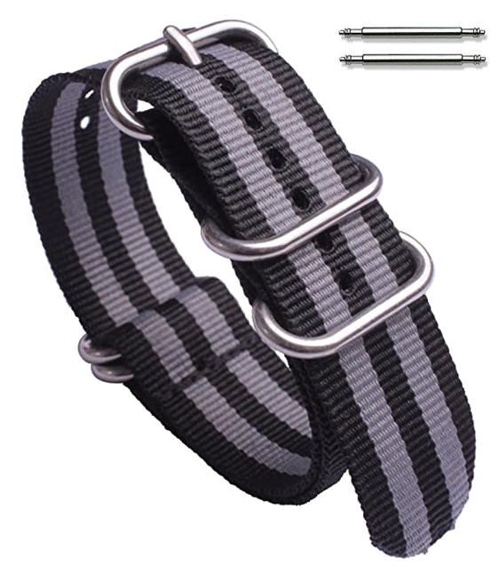 Armitron Compatible 5 Ring Ballistic Army Military Black & Grey Stripes Nylon Watch Band #3029