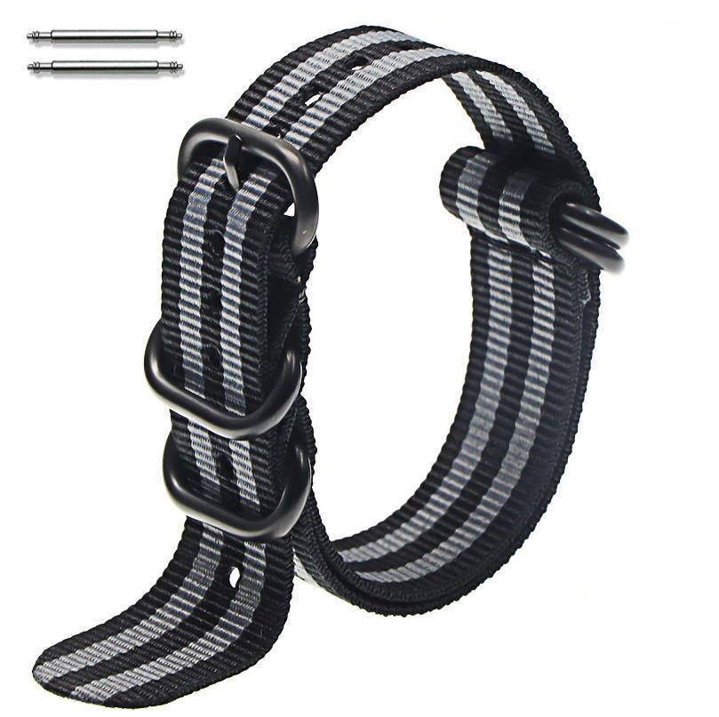 Armitron Compatible 5 Ring Ballistic Army Military Black & Grey Stripes Nylon Watch Band #3030