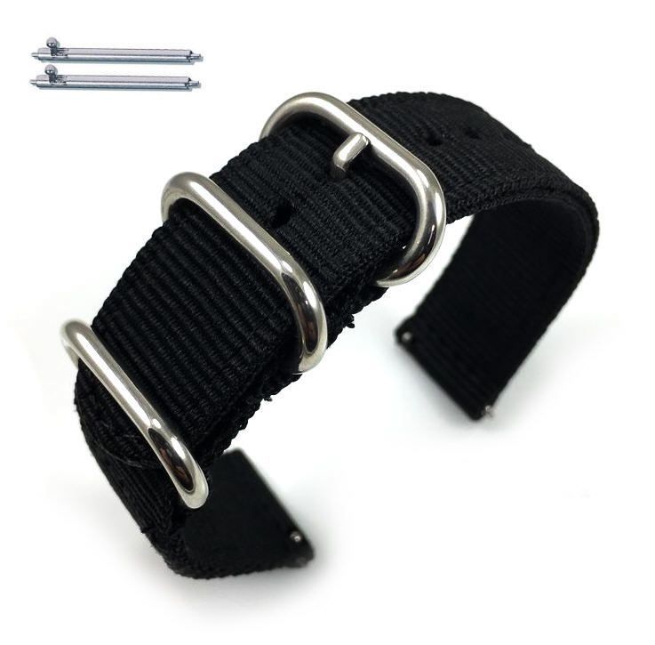 Armitron Compatible Black Nylon Watch Band Strap Belt Army Military Ballistic Silver Buckle #6031