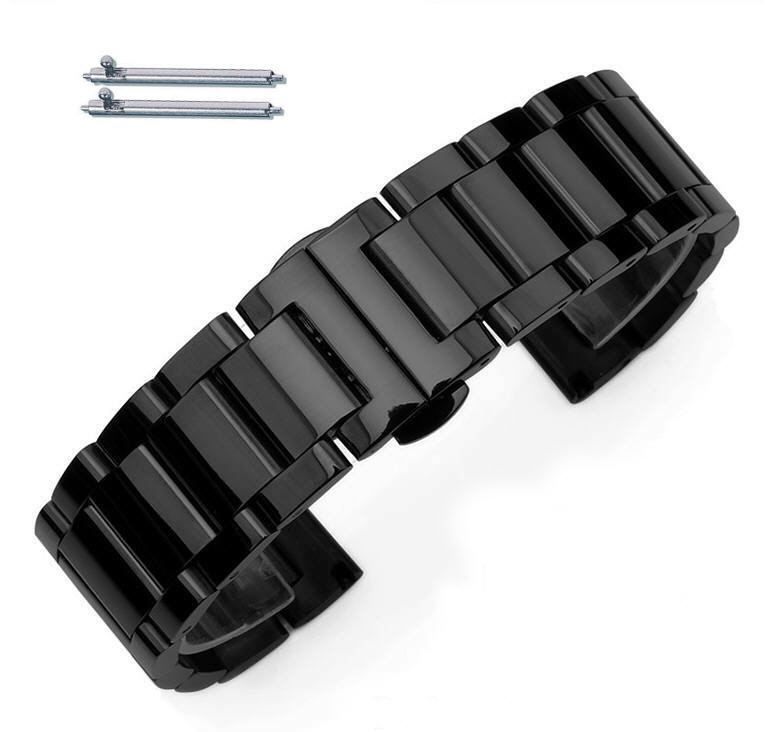Armitron Compatible Black PVD Steel Metal Bracelet Replacement Watch Band Strap Push Butterfly Clasp #5011