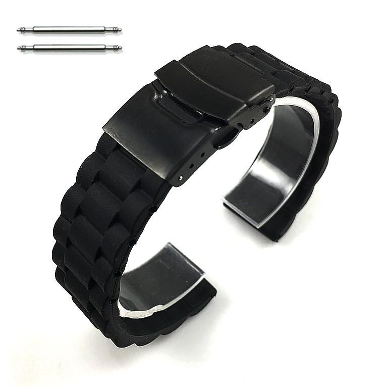 Armitron Compatible Black Silicone Replacement Watch Band Strap Double Locking Clasp #4099