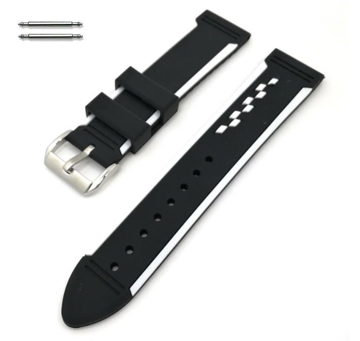 Armitron Compatible Black & White Racing Style Silicone Replacement Watch Band Strap #4401