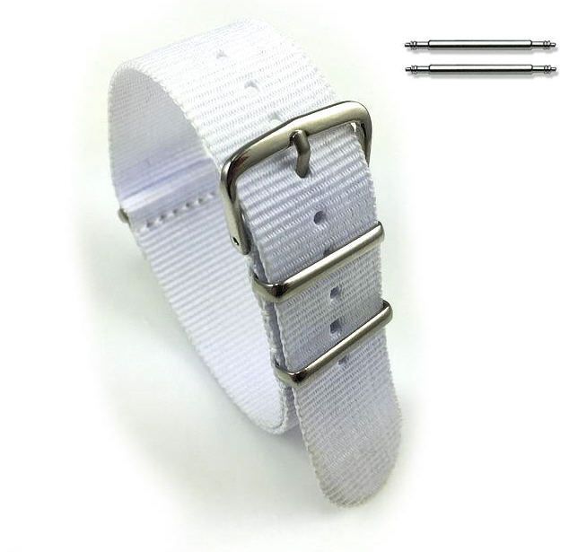Armitron Compatible White One Piece Slip Through Nylon Watch Band Strap Silver Steel Buckle #6005