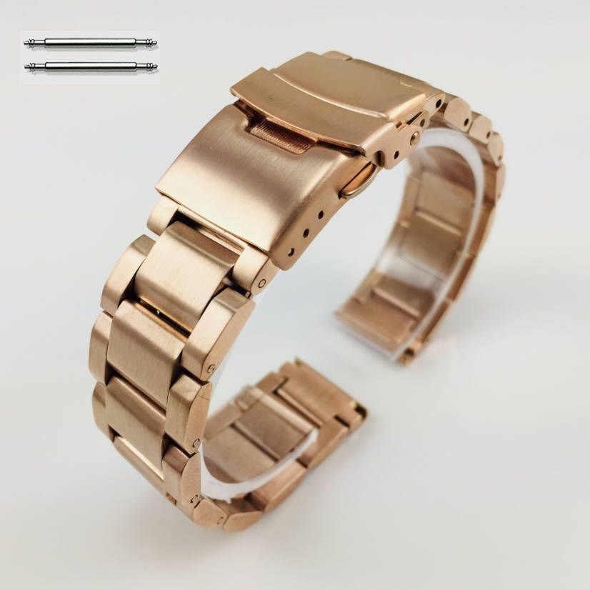 Baume & Mercier Compatible Rose Gold Stainless Steel Metal Watch Band Strap Double Locking Buckle #5000RG