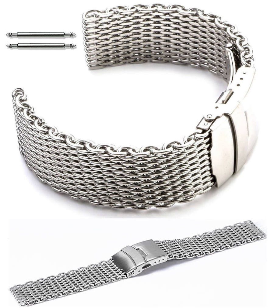 Baume & Mercier Compatible Stainless Steel Metal Shark Mesh Bracelet Watch Band Strap Double Locking Clasp #5030