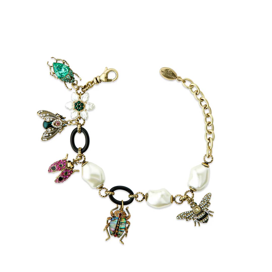 Bejeweled Bug And Pearl Charm Bracelet By Bill Skinner