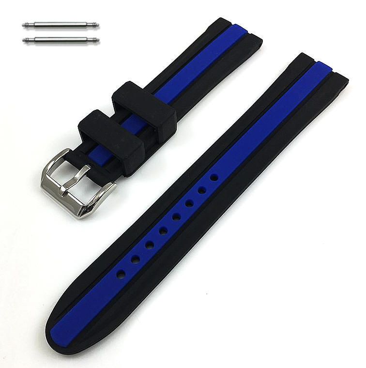 Black & Blue Racing Style Silicone 20mm Replacement Watch Band Strap #4422