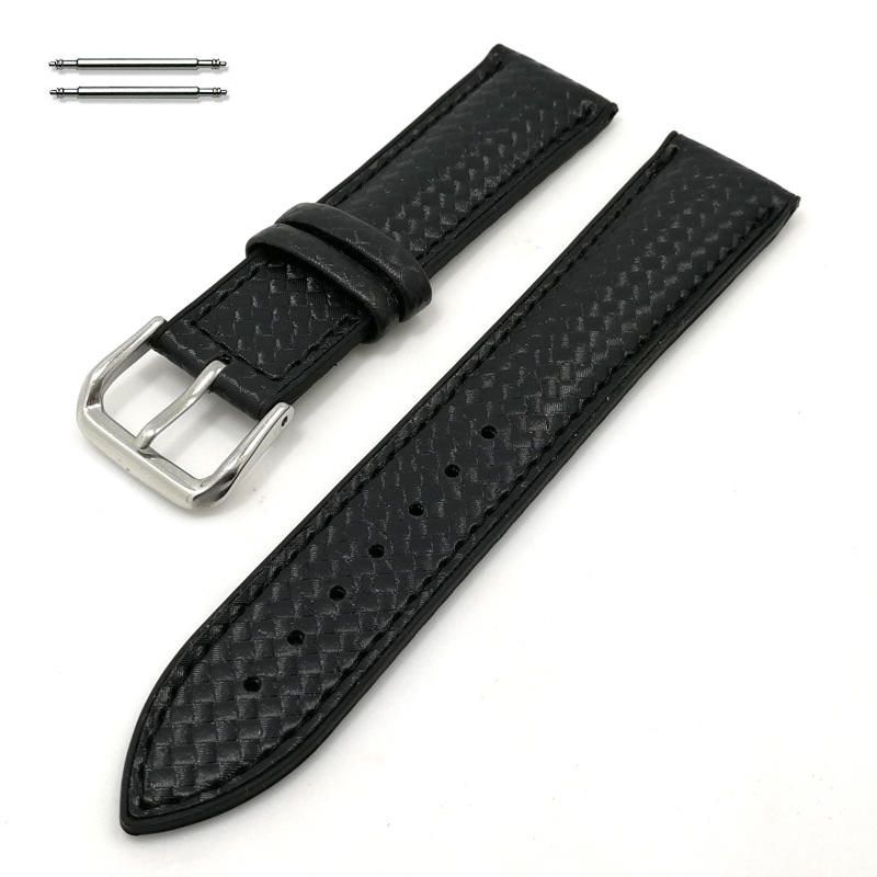 Black Carbon Fiber Style Leather 24mm Replacement Watch Band Strap #1501