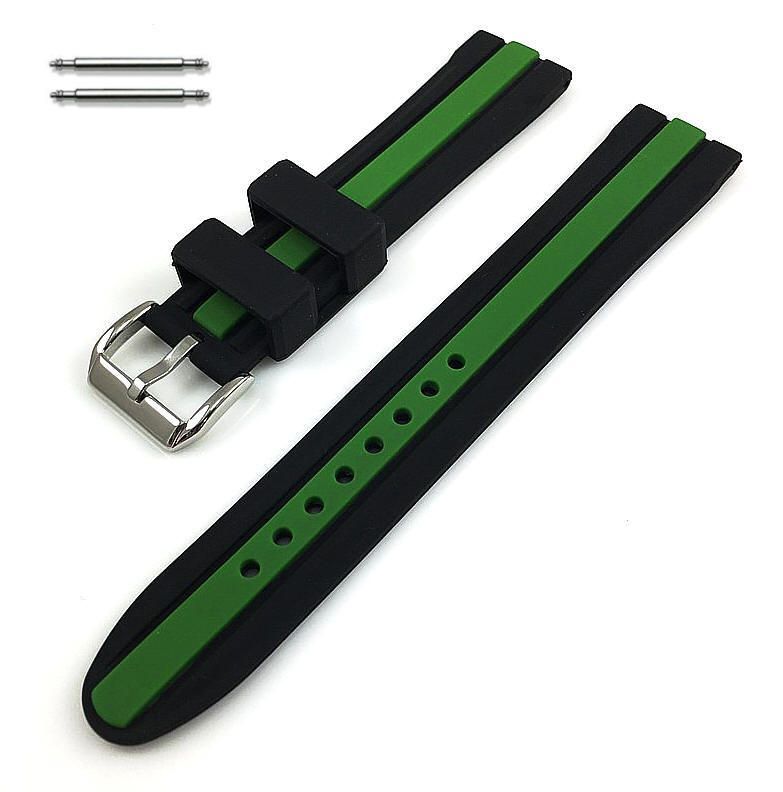 Black & Green Racing Style Silicone 20mm Replacement Watch Band Strap #4423