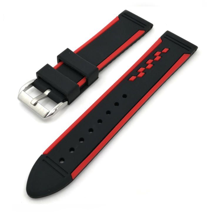 Black & Red Racing Style Silicone 20mm Replacement Watch Band Strap #4403