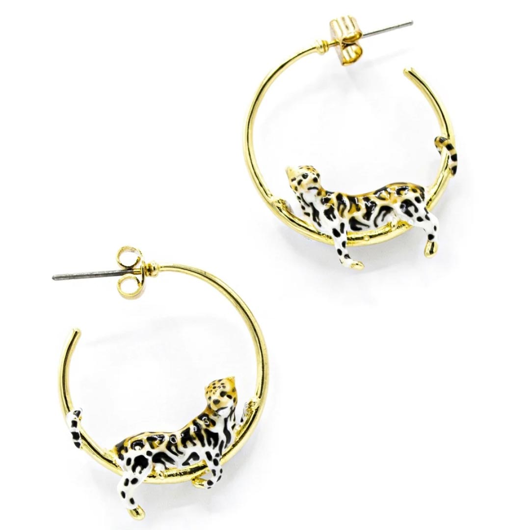 Clouded Leopard Hoop Earrings By Bill Skinner
