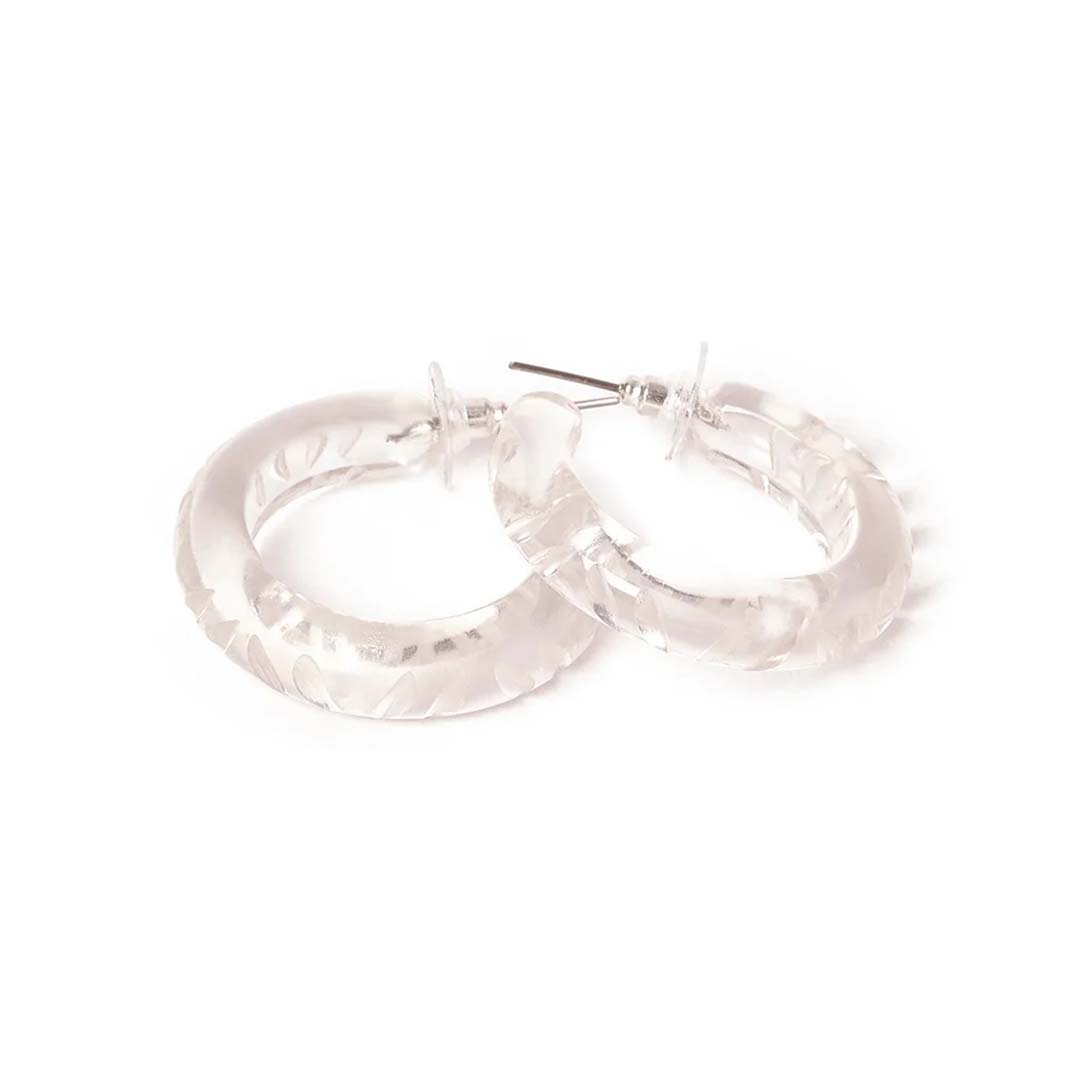 Crystal Heavy Carved Hoop Earrings By Splendette