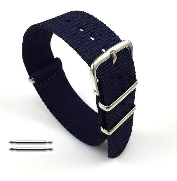 Dark Blue Navy One Piece Slip Through Nylon 18mm Watch Band Strap Buckle #6004
