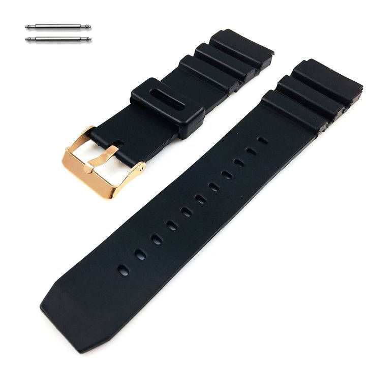 Diesel Compatible Black Rubber Silicone Diver's Style Replacement Watch Band Strap Rose Gold Buckle #4031RG
