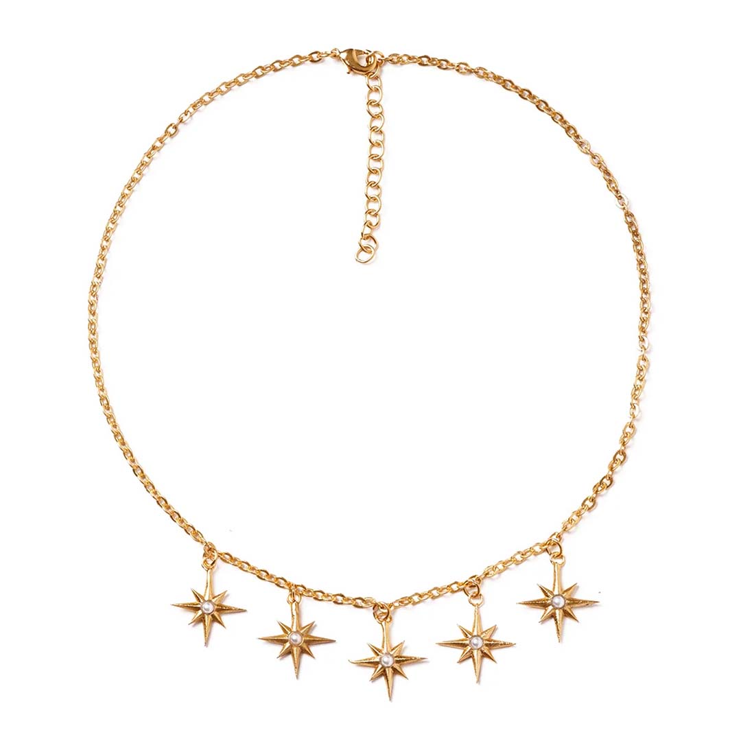 Gold Pearls Starburst Necklace By Splendette