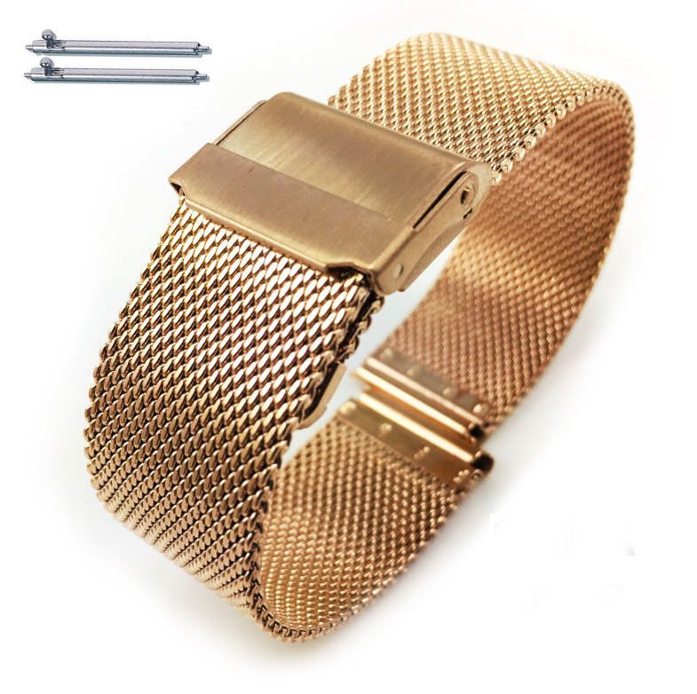 Lacoste Compatible Rose Gold Steel Metal Adjustable Mesh Bracelet Watch Band Strap Double Locking #5028