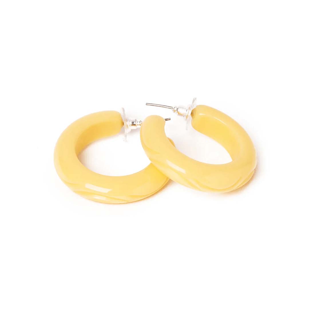Lemon Heavy Carved Hoop Earrings By Splendette
