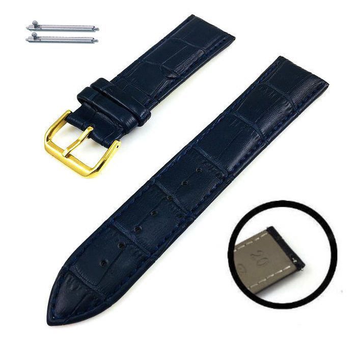 Michael Kors Compatible Blue Croco Genuine Leather Replacement Watch Band Strap Gold Steel Buckle #1083
