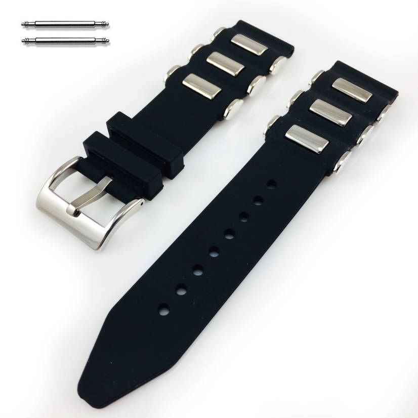 Michele Compatible Black Rubber Silicone Bullets Style Replacement Watch Band Strap SS Buckle #4059