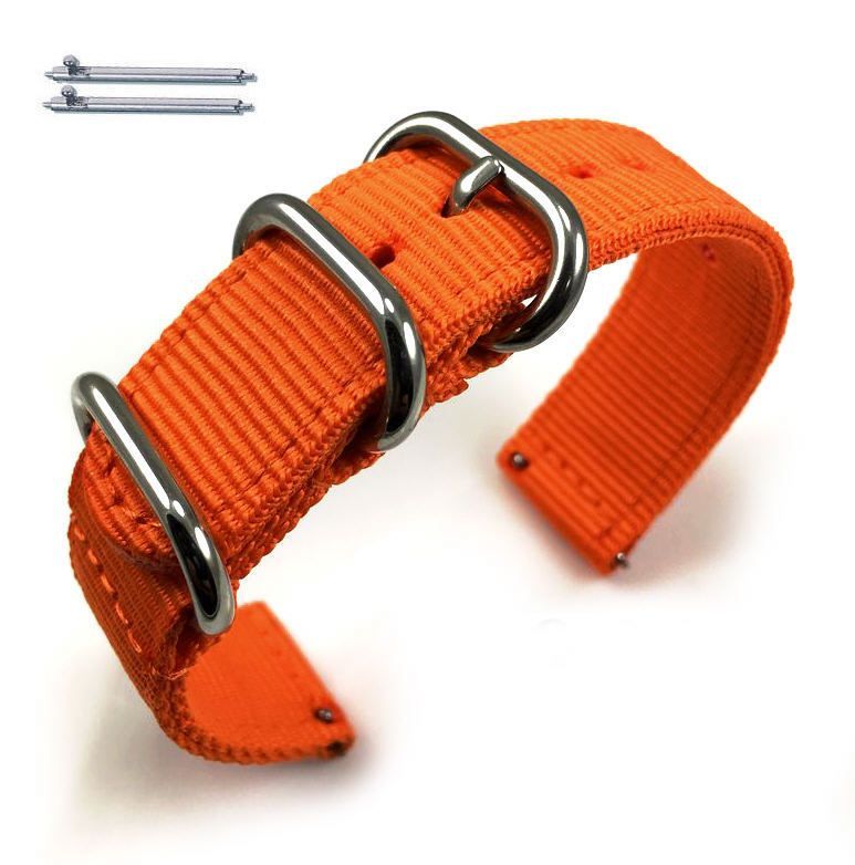 Michele Compatible Orange Nylon Watch Band Strap Belt Army Military Ballistic Silver Buckle #6037