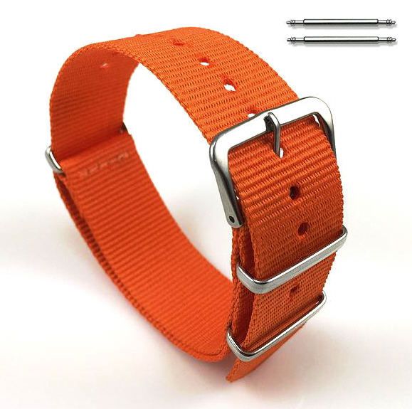 Michele Compatible Orange One Piece Slip Through Nylon Watch Band Strap Silver Steel Buckle #6003