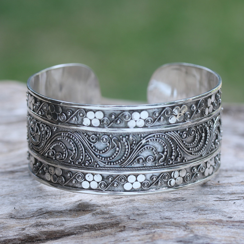 Unique Sterling Silver Cuff Bracelet, "Princess Garden"