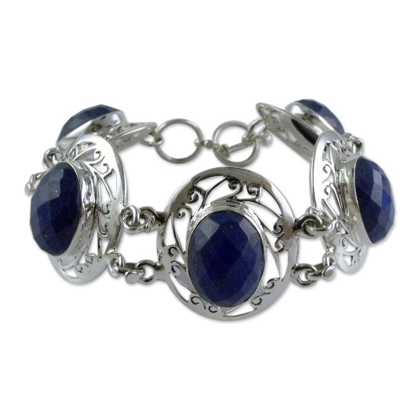 Women's Bracelet Sterling Silver and Lapis Lazuli Jewelry, "Seductive Blue"