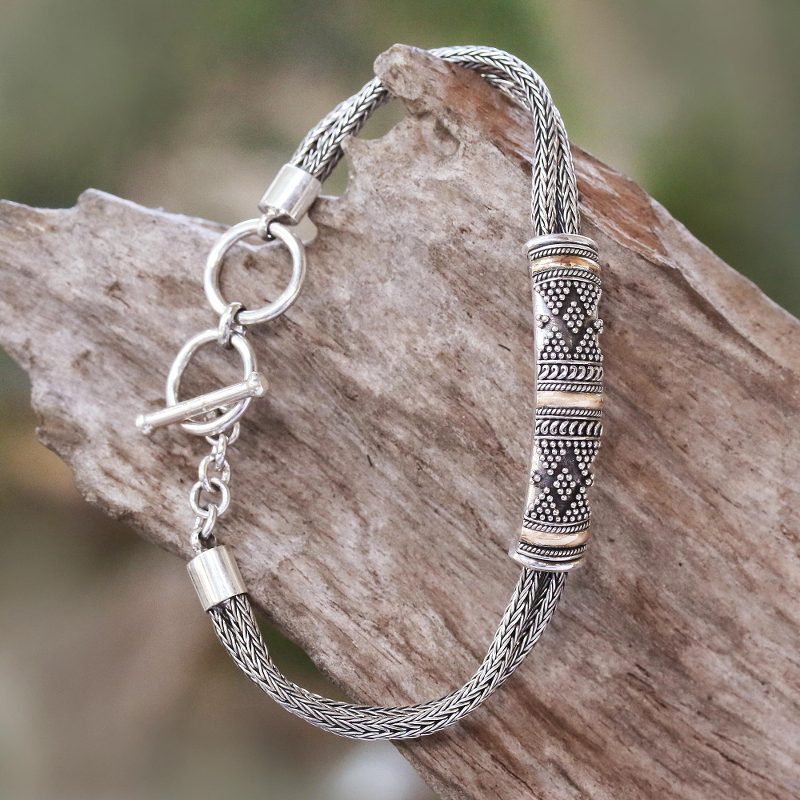 18k Gold Accented Sterling Silver 925 Bracelet, "Naga's Mystery"