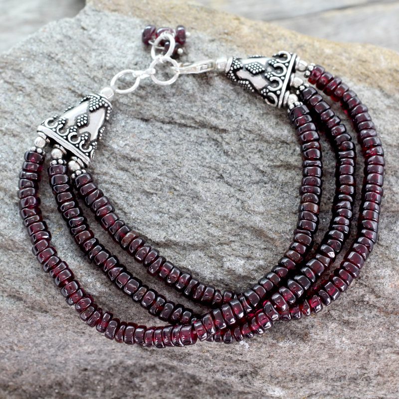 Unique Beaded Garnet Bracelet from India, "Splendor of India"