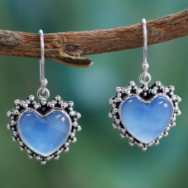 Heart Shaped Sterling Silver and Chalcedony Earrings, "Harmonious Hearts"