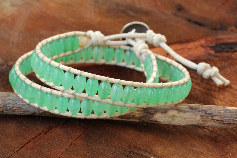 Thai Hand Knotted Green Quartz Wrap Bracelet, "Verdant Breeze"