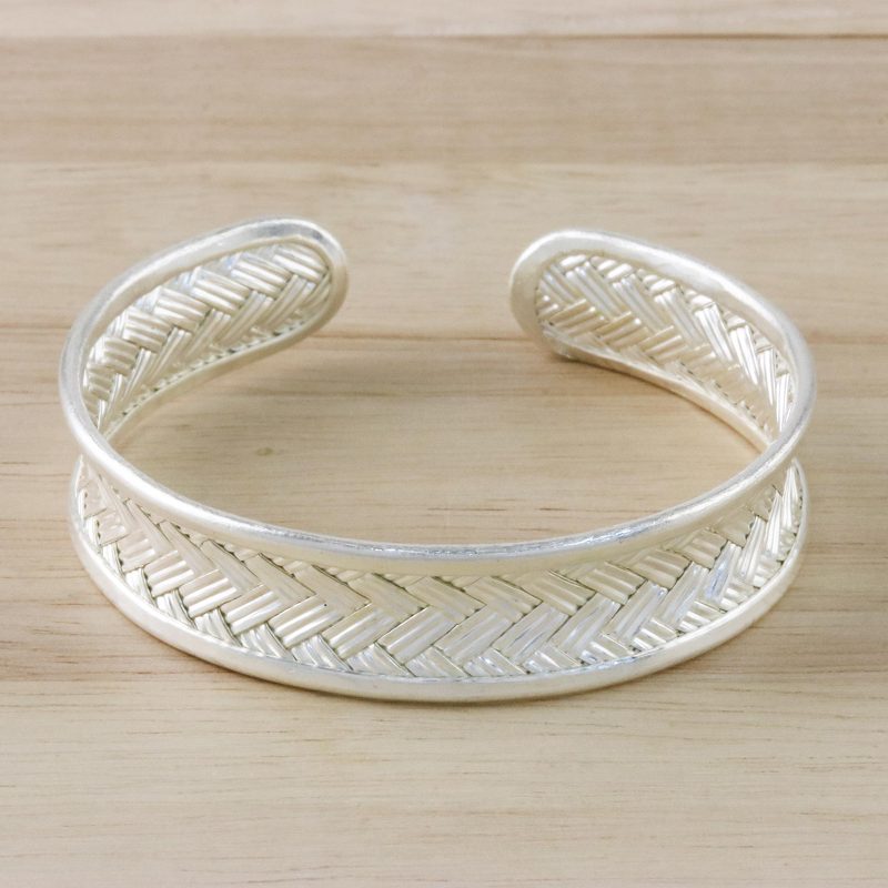 Woven Silver Cuff, "Slender Rattan"